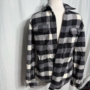 American Eagle Outfitters Heritage Flannel Shirt Medium Buffalo Plaid Grey Black